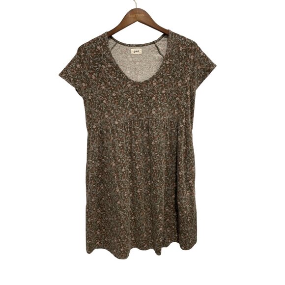 Pact Revive Mini Dress Size Medium Floral Babydoll Organic Cotton Boho Grape - Picture 2 of 8